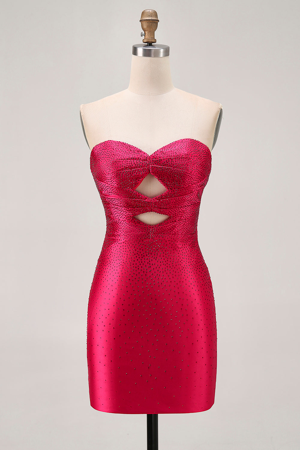 Sparkly Fuchsia Tight Sweetheart Short Beaded Homecoming Dress with Keyholes