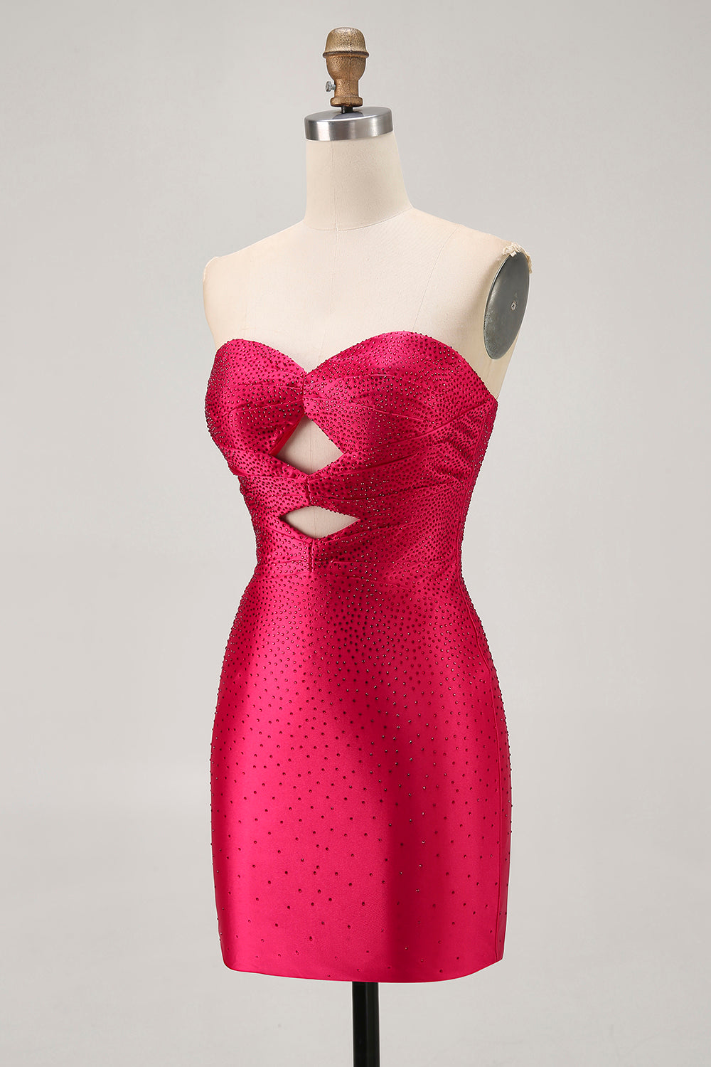 Sparkly Fuchsia Tight Sweetheart Short Beaded Homecoming Dress with Keyholes