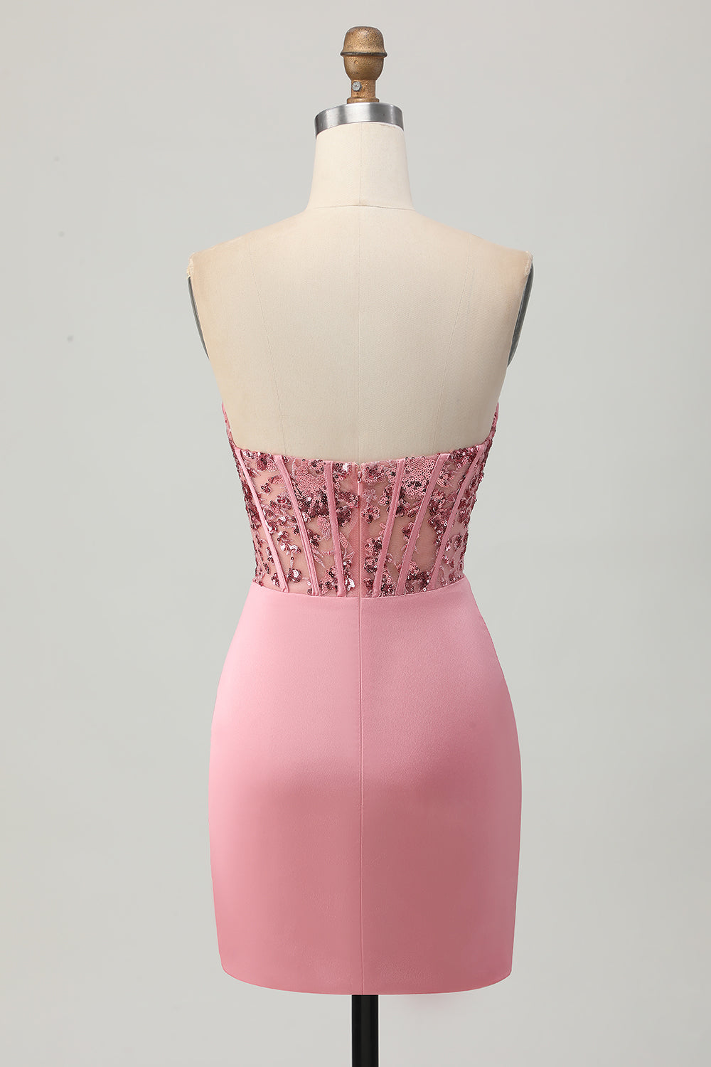 Sparkly Blush Tight Strapless Short Corset Homecoming Dress with Sequins