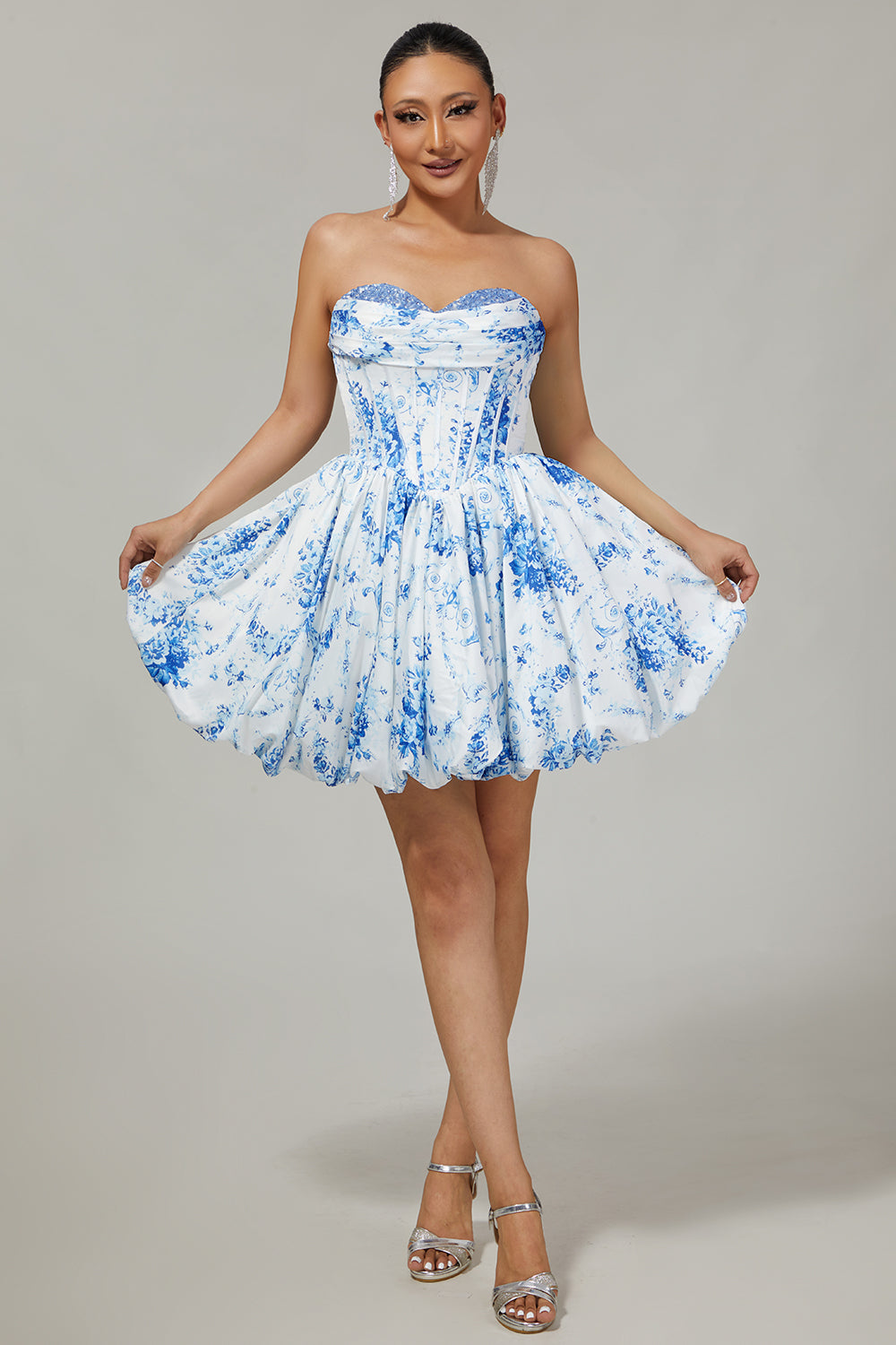 Pink Sweetheart Floral Corset Short Homecoming Dress