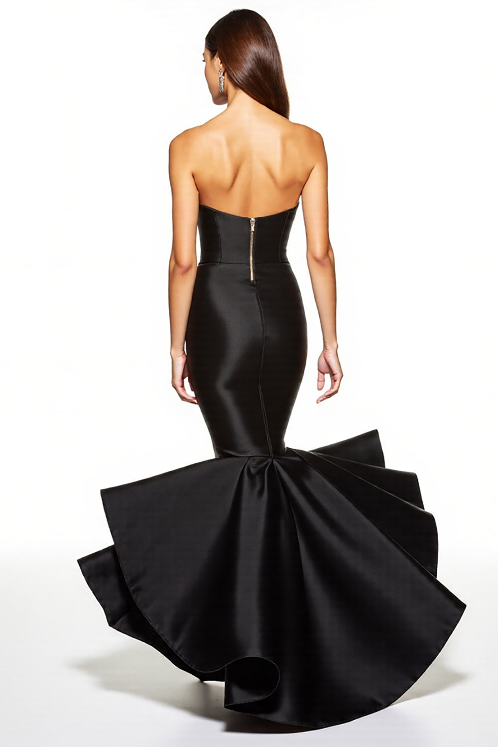 Black Satin Mermaid Sweetheart High-Low Corset Black Tie Dress