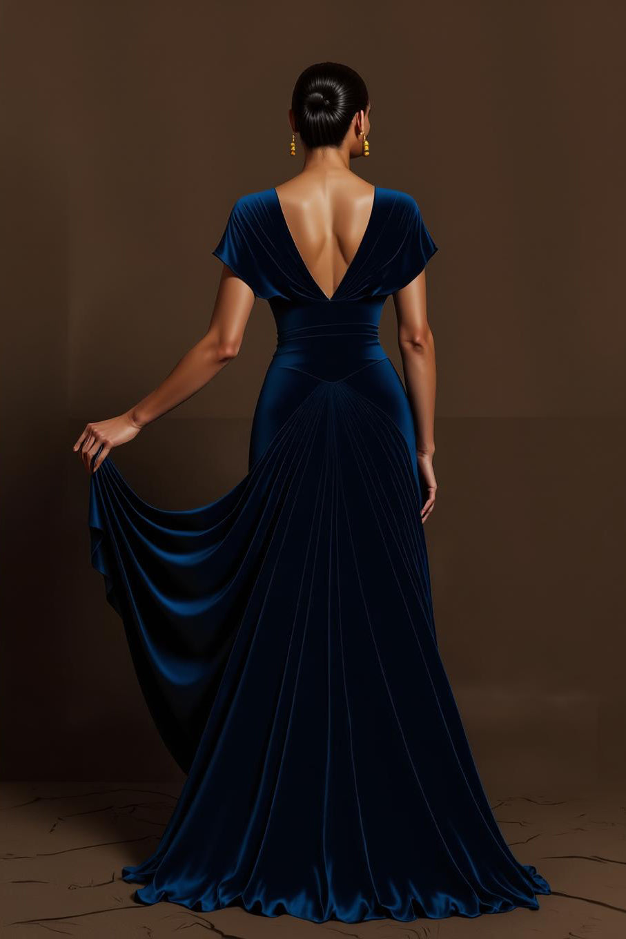 Simple Royal Blue Velvet V-Neck Long Sleeves Holiday Party Dress