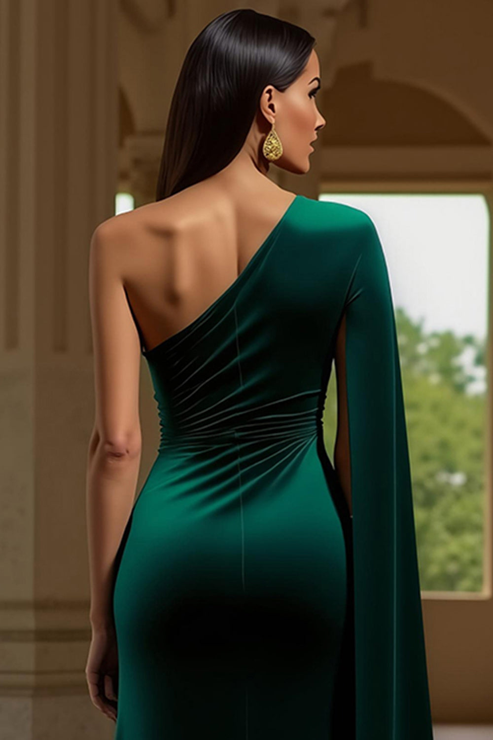 Dark Green Sheath Velvet One Shoulder Long Holiday Party Dress with Slit