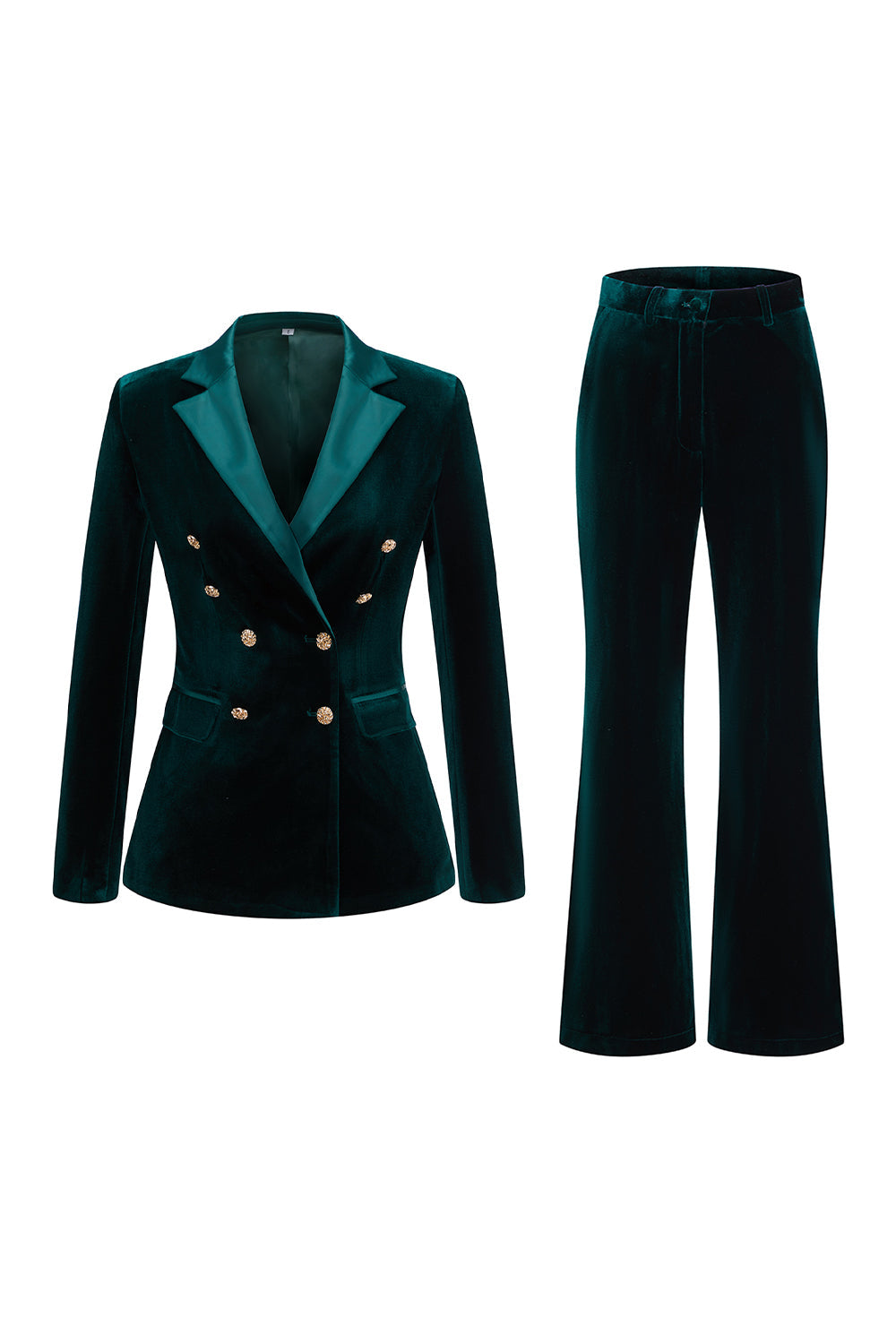 Dark Green Velvet Double Breasted 2 Piece Women Prom Suits with Sleeves