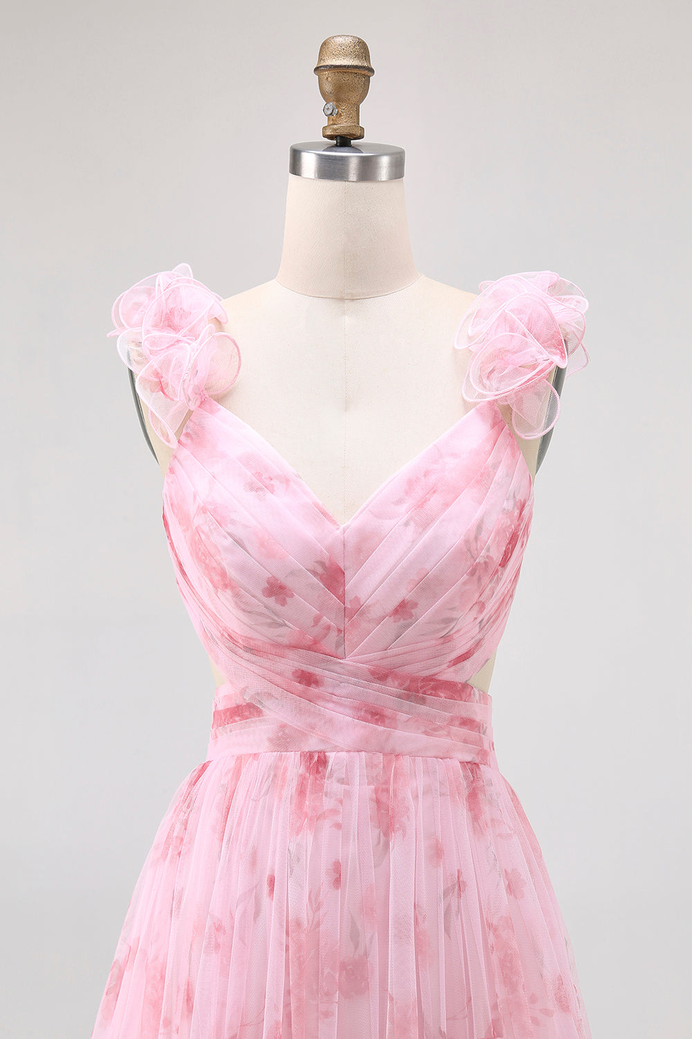 Blush Floral V-Neck Chiffon A-Line Long Wedding Guest Dress