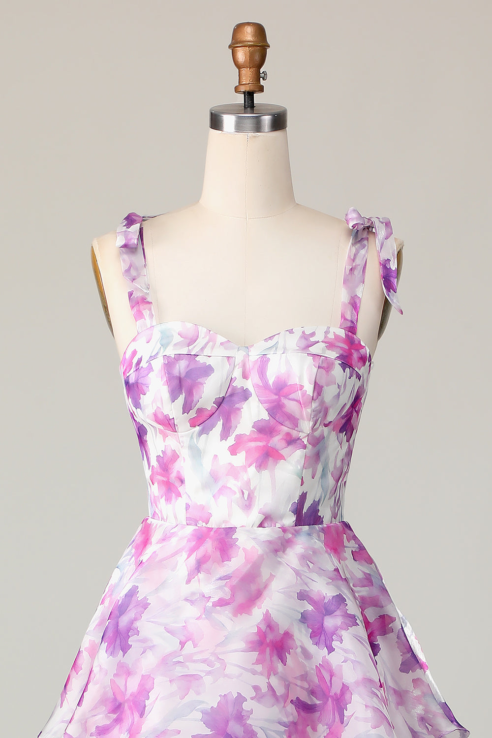 Purple Flower A Line Midi Wedding Guest Dress with Ruffles