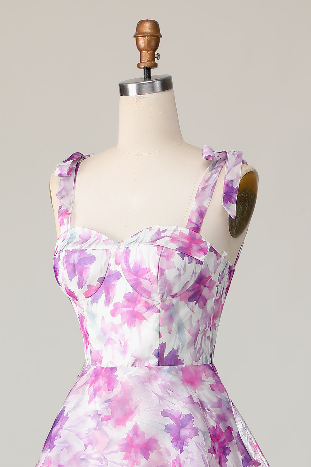 Purple Flower A Line Midi Wedding Guest Dress with Ruffles
