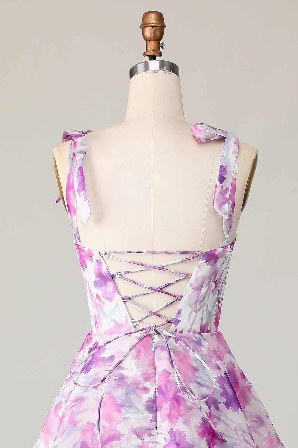 Purple Flower A Line Midi Wedding Guest Dress with Ruffles