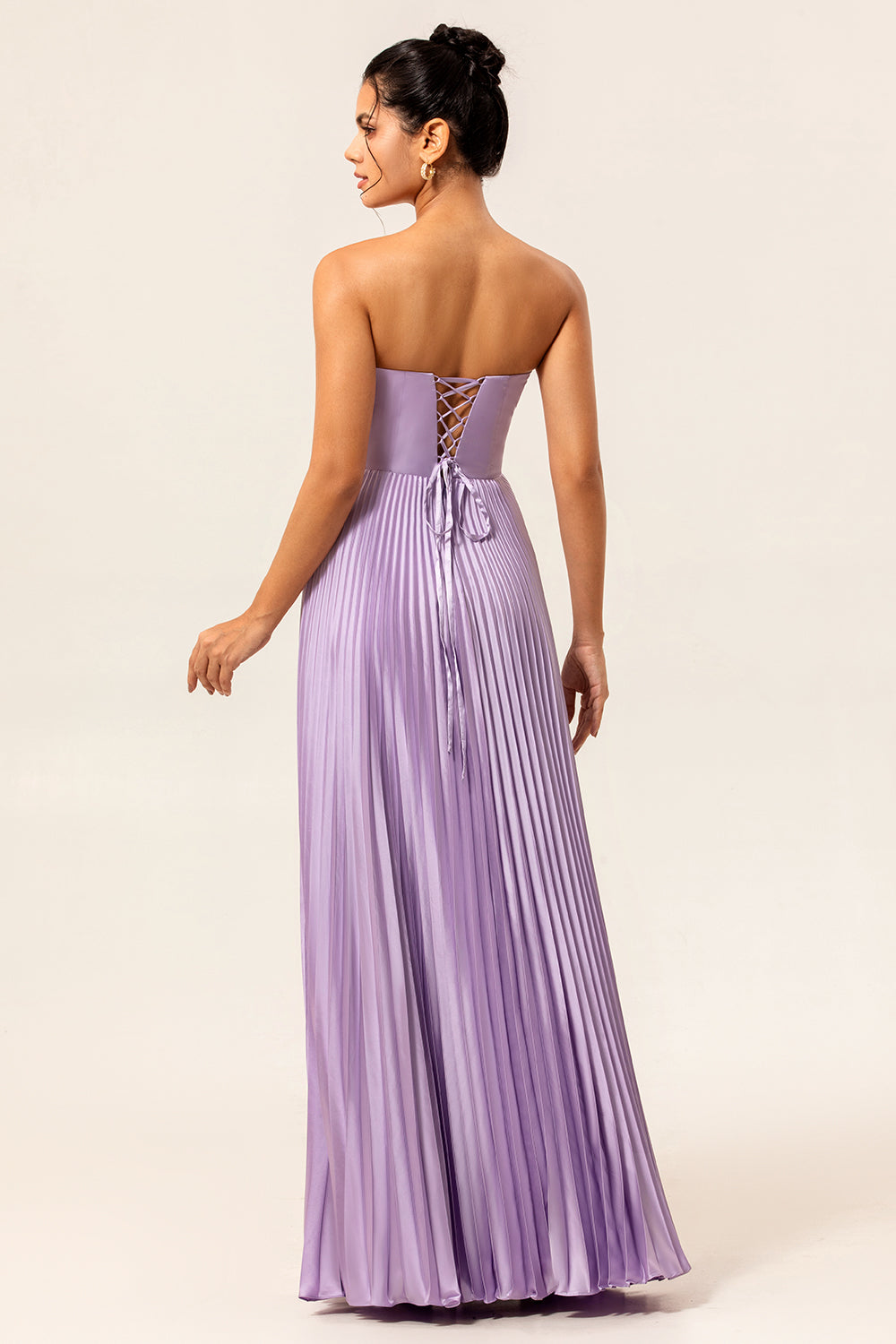 Lilac Strapless A Line Long Bridesmaid Dress with Pleats