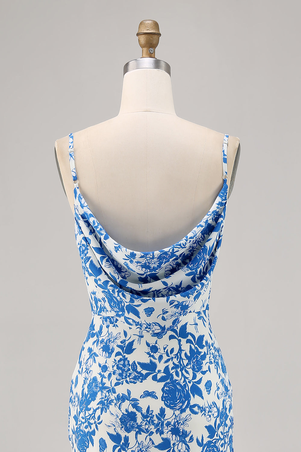 Blue Floral Mermaid Long Wedding Guest Dress