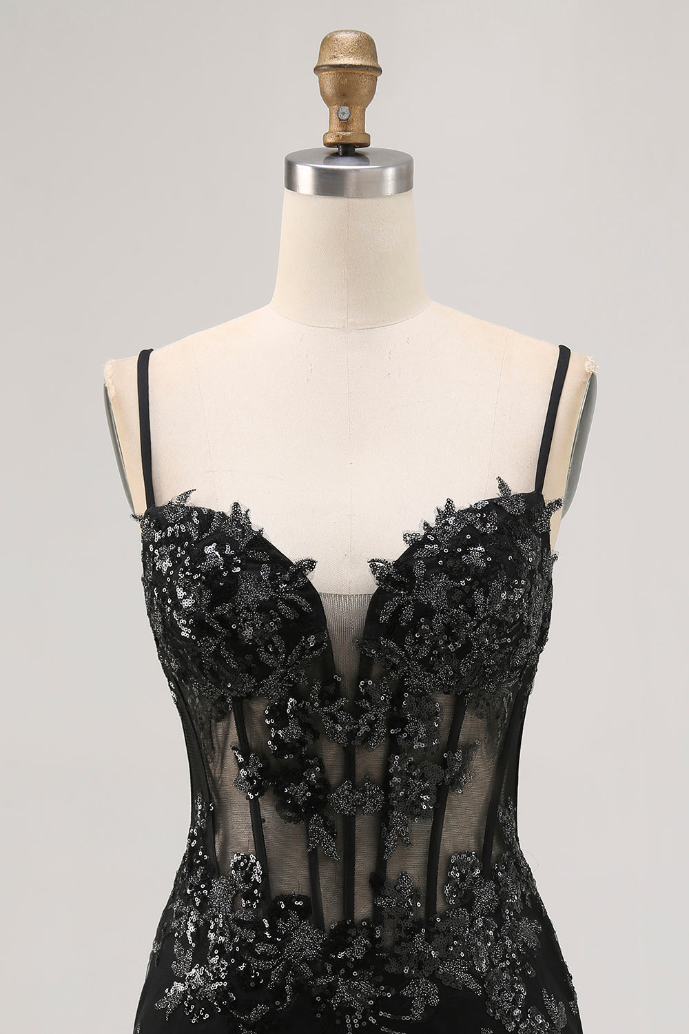 Sparkly Black Corset Tight Spaghetti Straps Short Homecoming Dress with Lace