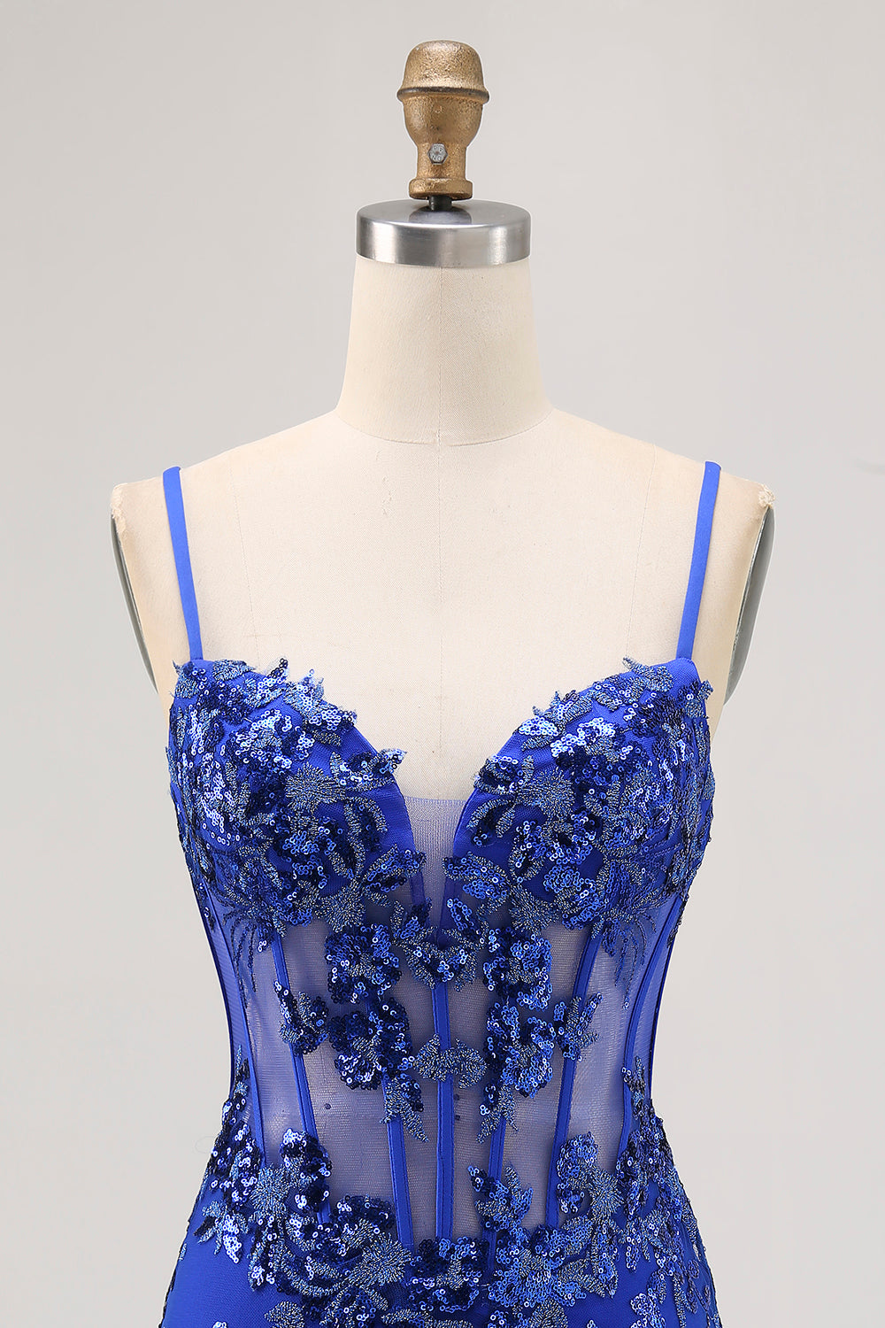 Sparkly Royal Blue Tight Tulle Corset Short Homecoming Dress with Lace
