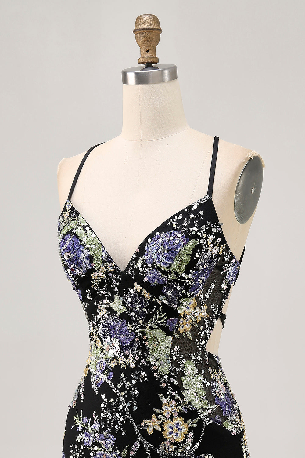 Sparkly Blue Floral Tight Beaded Short Homecoming Dress with Sequins