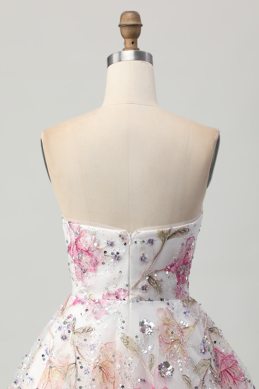 Sparkly Pink Floral A Line Short Homecoming Dress