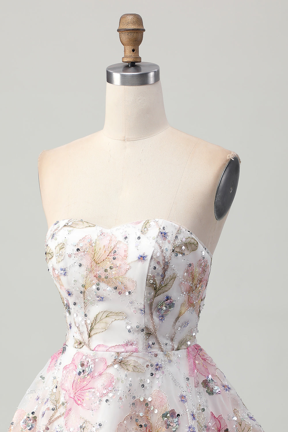 Sparkly Pink Floral A Line Short Homecoming Dress