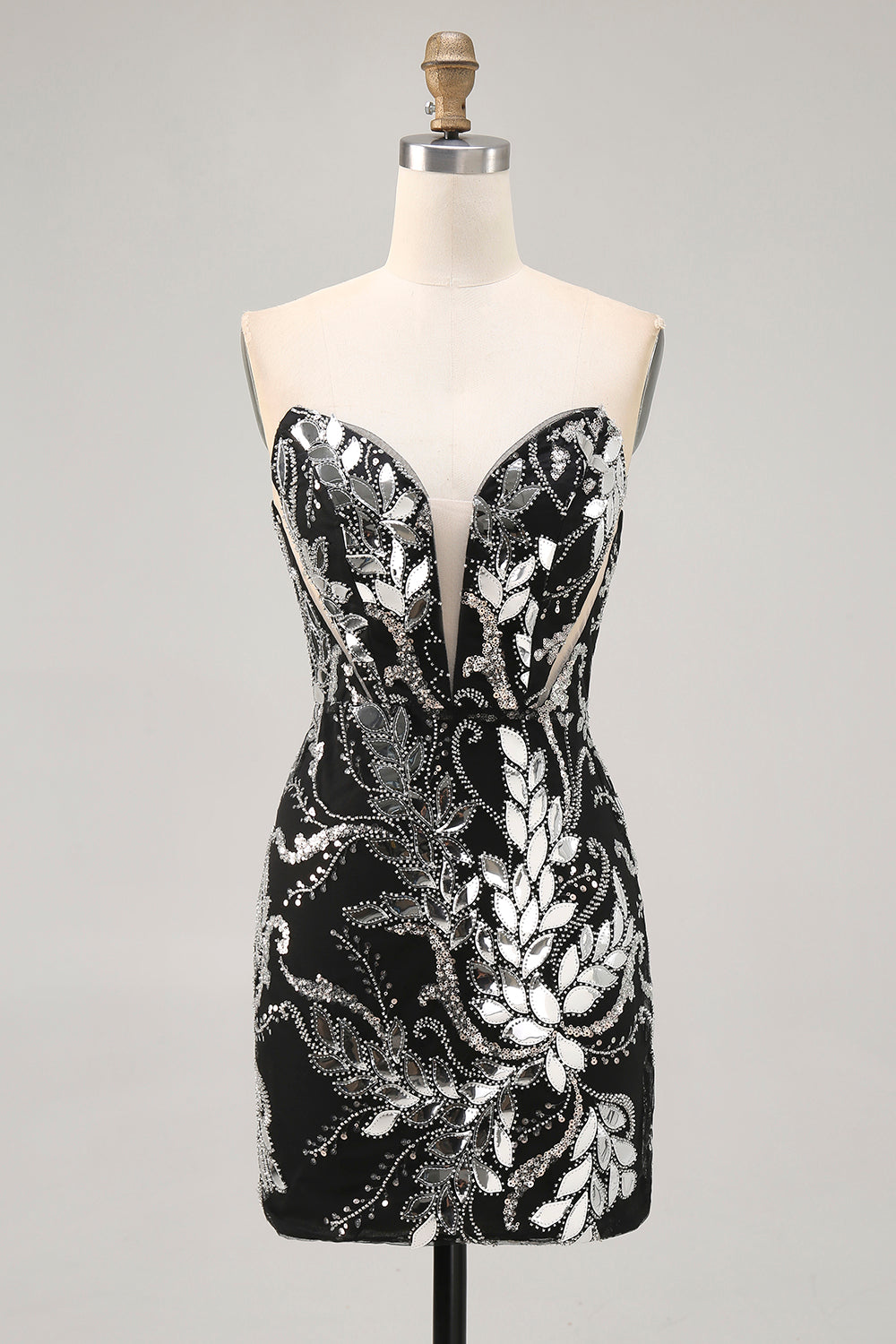 Sparkly Black Strapless Tight Short Mirror Homecoming Dress