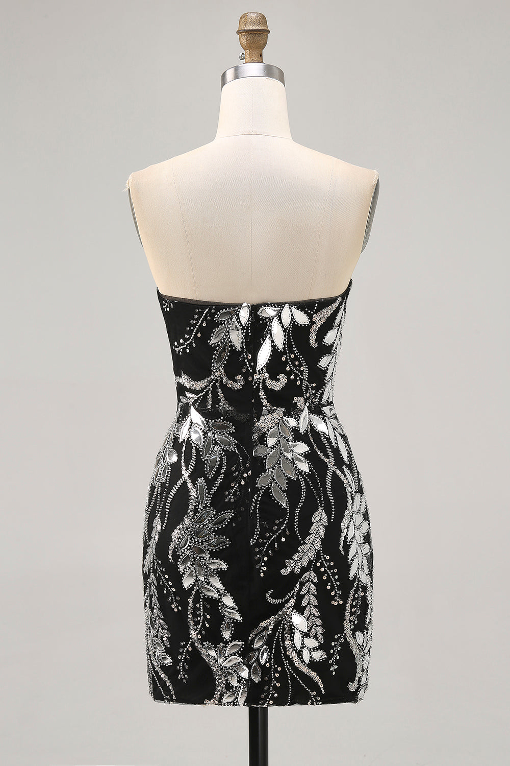 Sparkly Black Strapless Tight Short Mirror Homecoming Dress