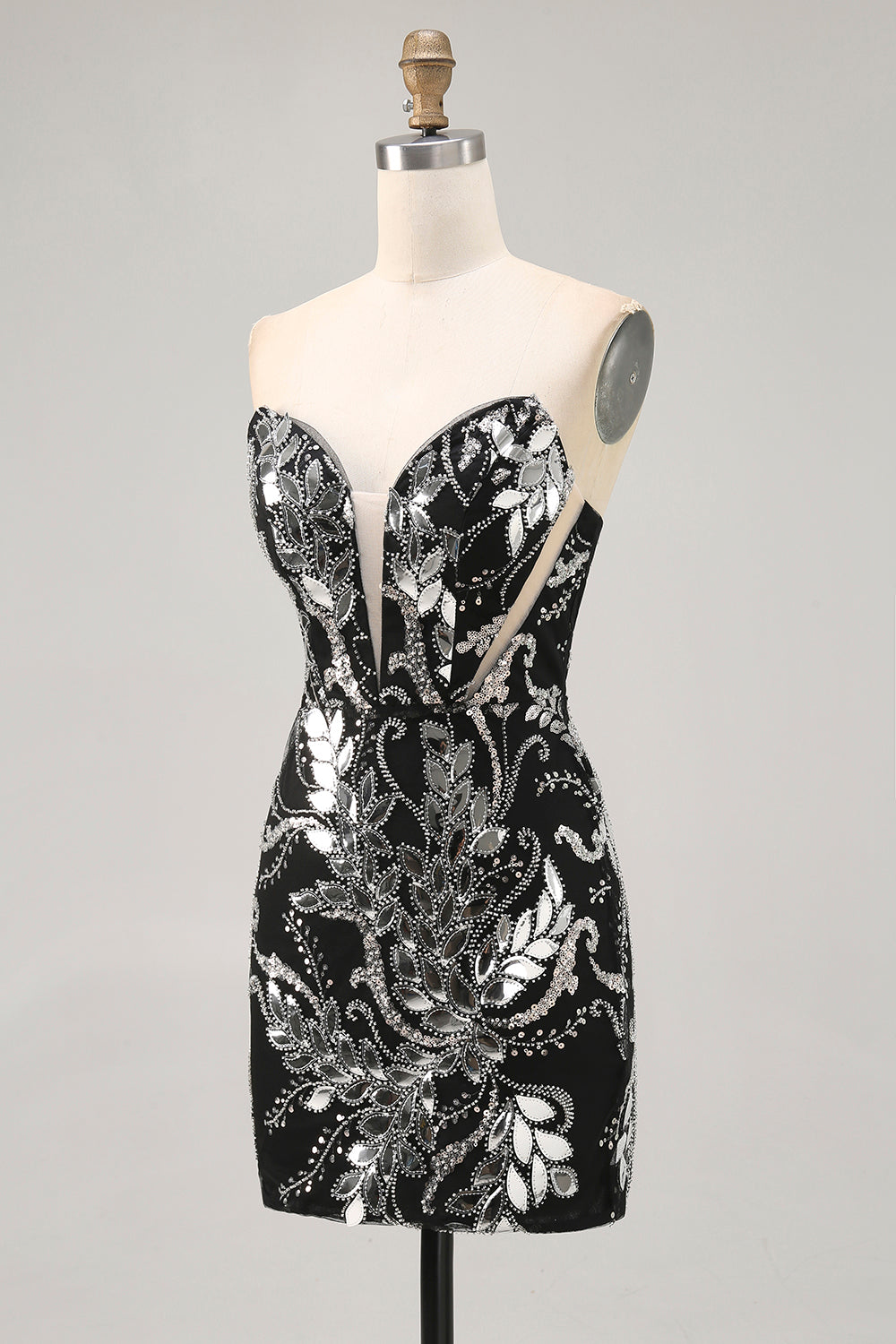Sparkly Black Strapless Tight Short Mirror Homecoming Dress