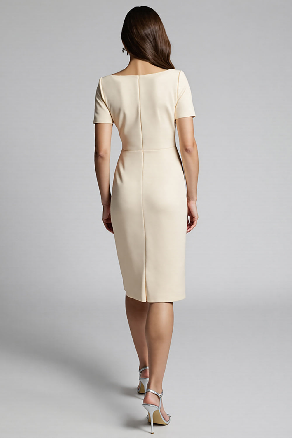 Dusty Blue Bodycon Square Neck Midi Satin Work Dress with Slit