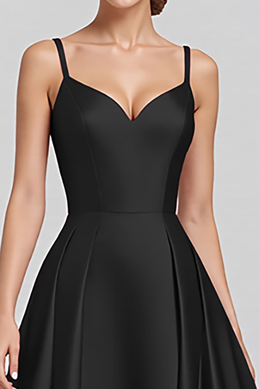 Black Satin A Line Spaghetti Straps Long Formal Dress