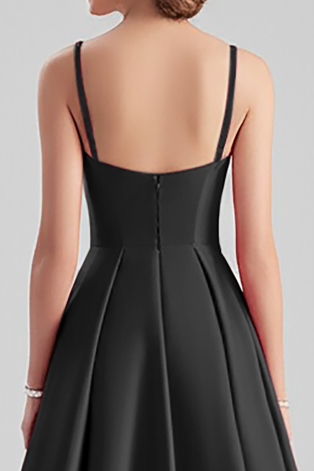 Black Satin A Line Spaghetti Straps Long Formal Dress