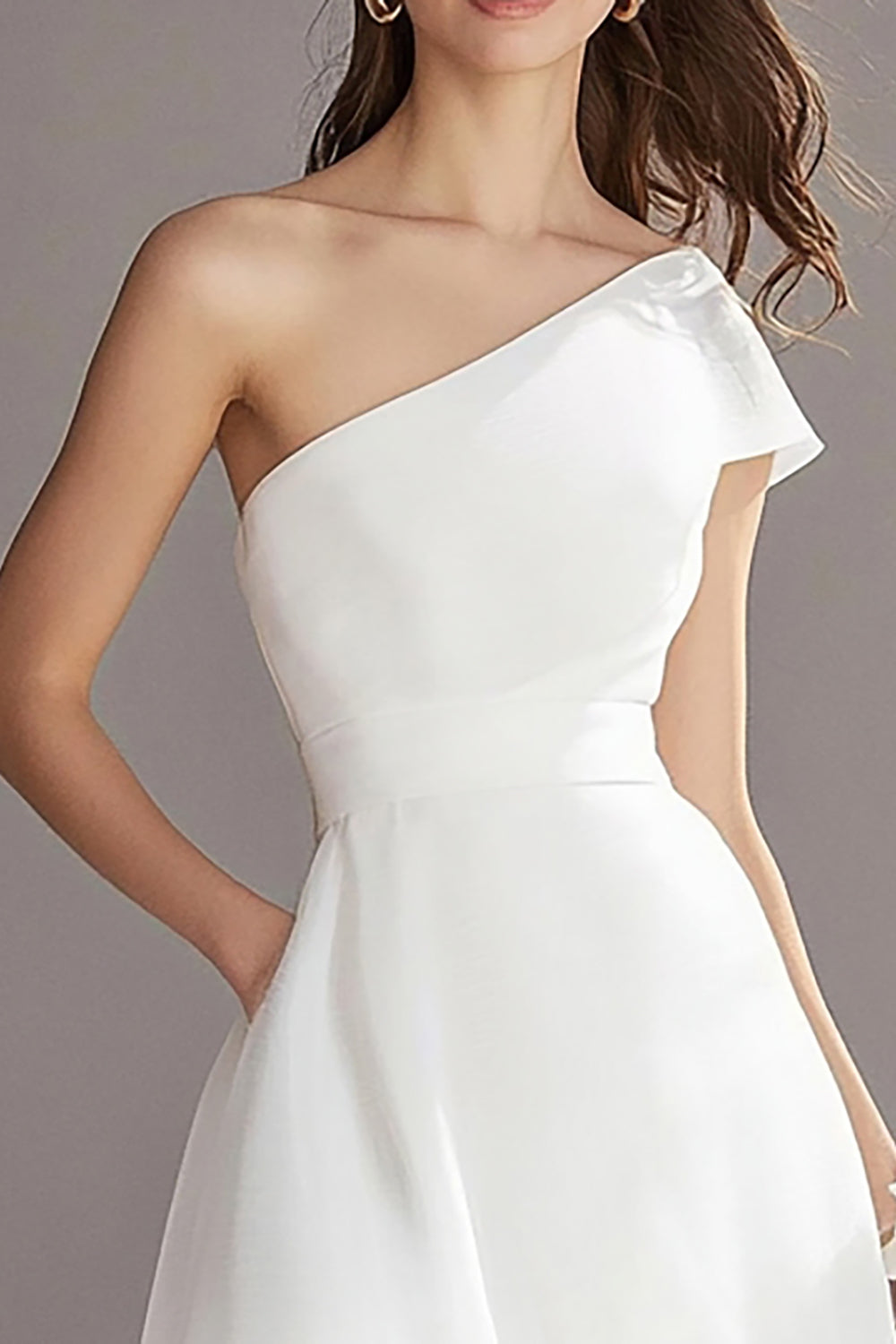 Ivory One Shoulder Organza Maxi Wedding Reception Dress