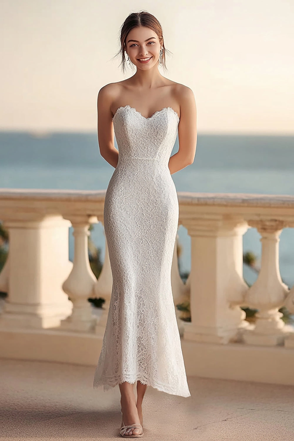 Lace Ivory Sweetheart Maxi Rehearsal Dinner Dress
