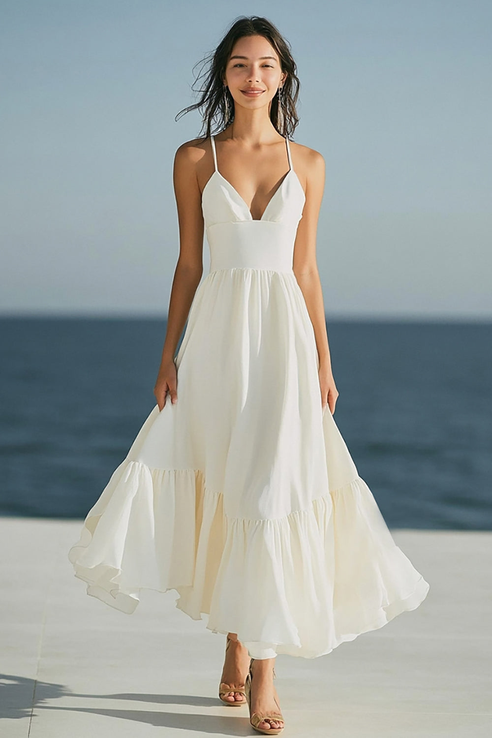 Simple Dusty Rose Spaghetti Straps Beach Long Prom Dress