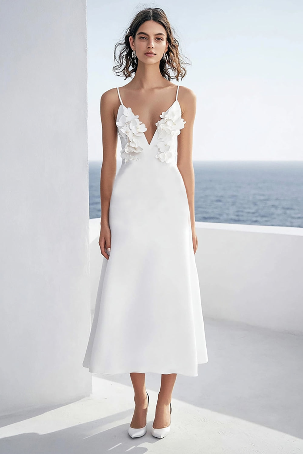 Ivory Floral Maxi Satin Deep V-Neck Rehearsal Dinner Dress