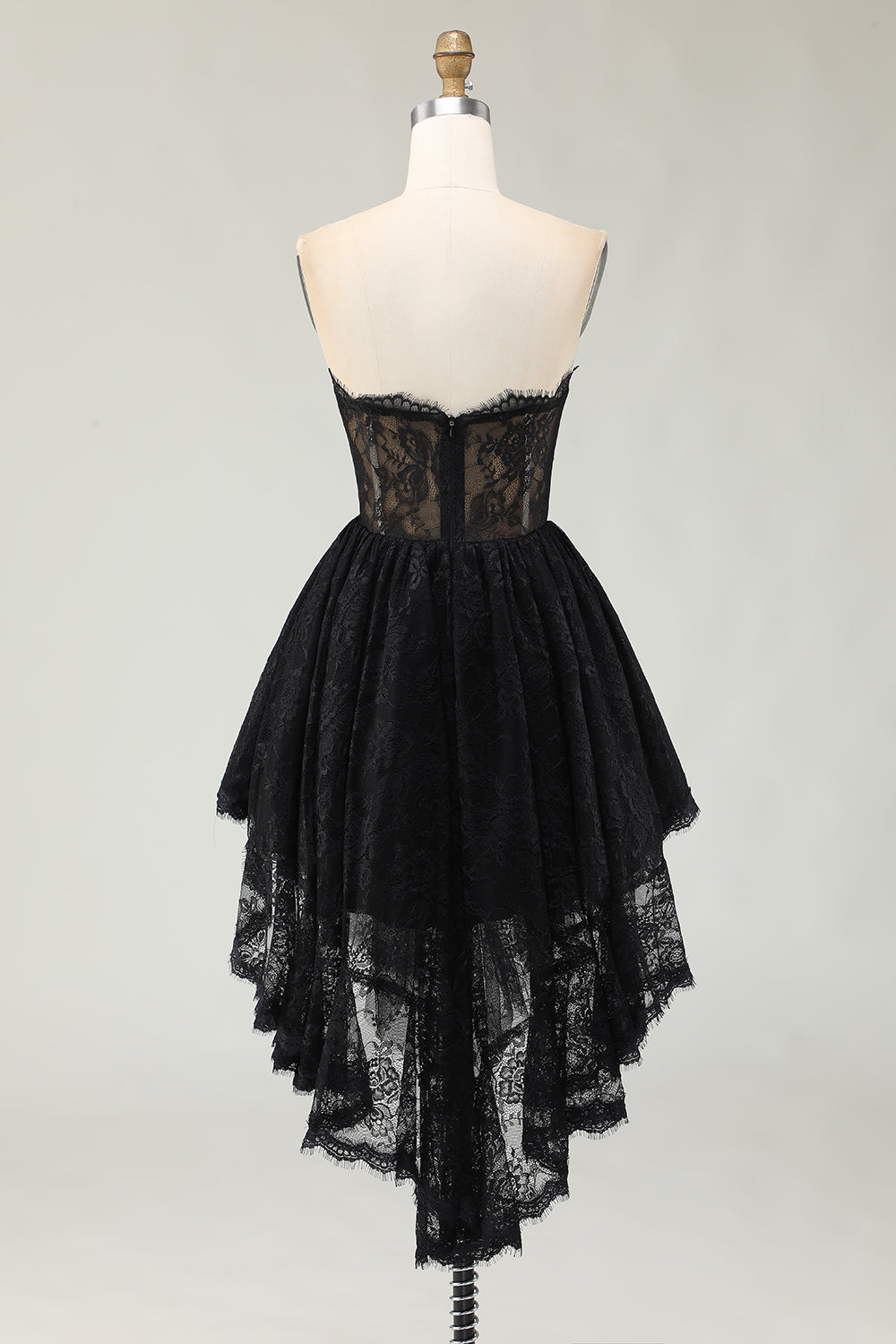 Black Lace Sweetheart High-Low Cocktail Homecoming Dress with Ruffles