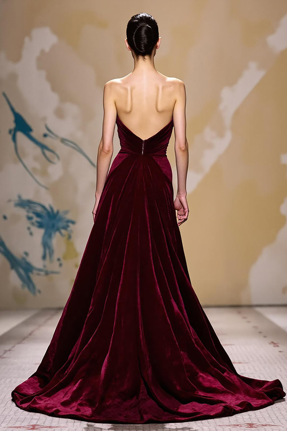 Dark Red Velvet Sheath Strapless Long Holiday Party Dress with Cape