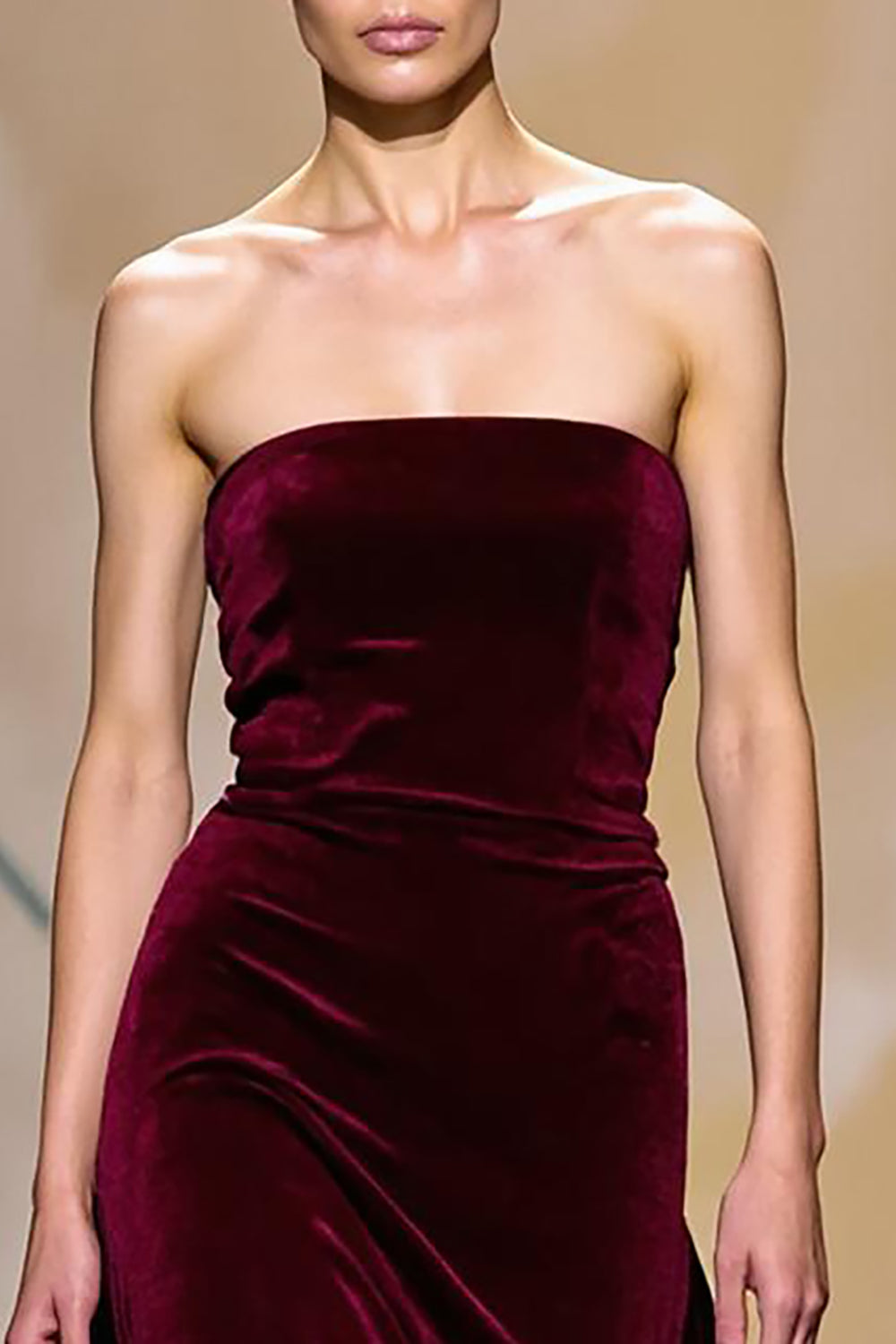 Dark Red Velvet Sheath Strapless Long Holiday Party Dress with Cape