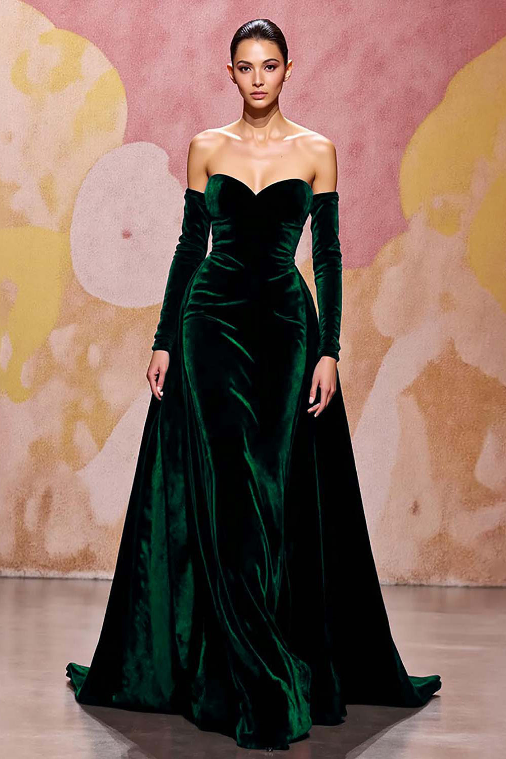 Plus Size Dark Red Velvet A Line Long Off the Shoulder Evening Dress