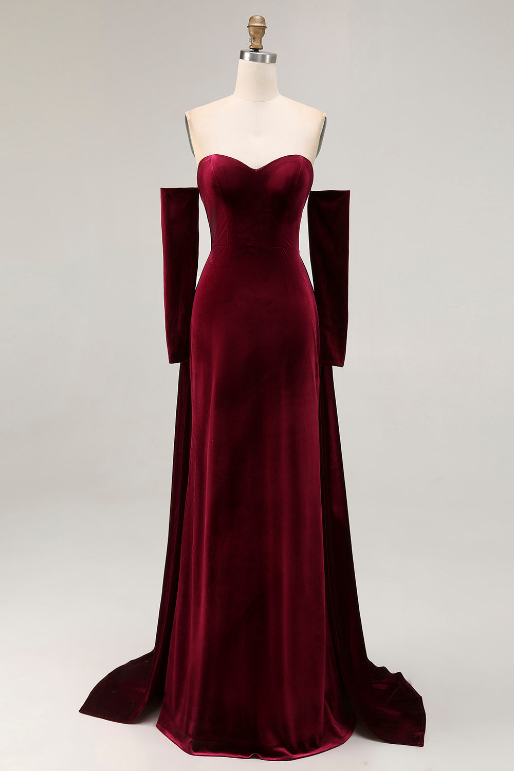 Plus Size Dark Red Velvet A Line Long Off the Shoulder Evening Dress