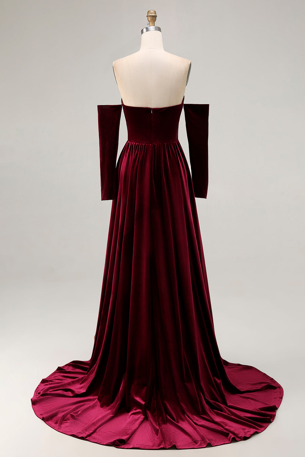 Plus Size Dark Red Velvet A Line Long Off the Shoulder Evening Dress