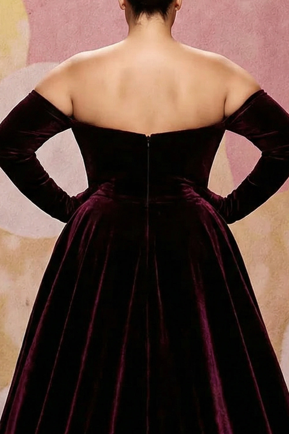 Plus Size Dark Red Velvet A Line Long Off the Shoulder Evening Dress