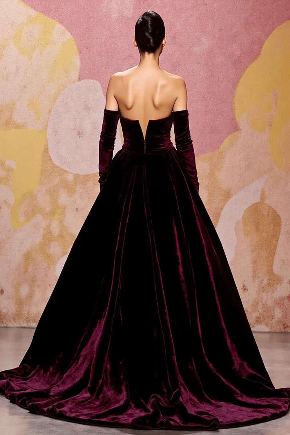 Plus Size Dark Red Velvet A Line Long Off the Shoulder Evening Dress