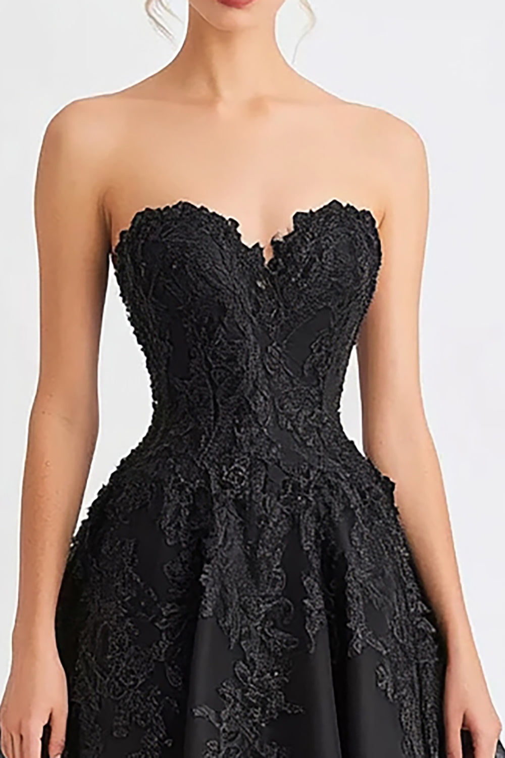 Black A Line Tulle Long Sweetheart Evening Dress with Lace