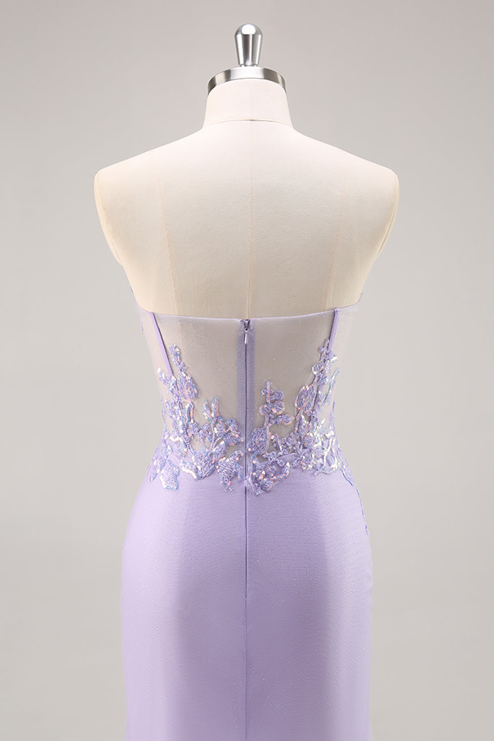 Sparkly Lilac Tulle Strapless Corset Long Prom Dress with Appliques