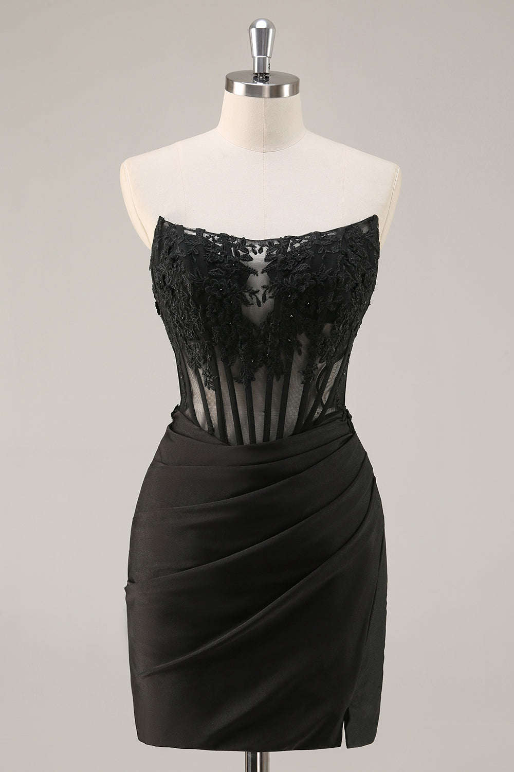 Royal Blue Corset Satin Short Strapless Homecoming Dress with Lace