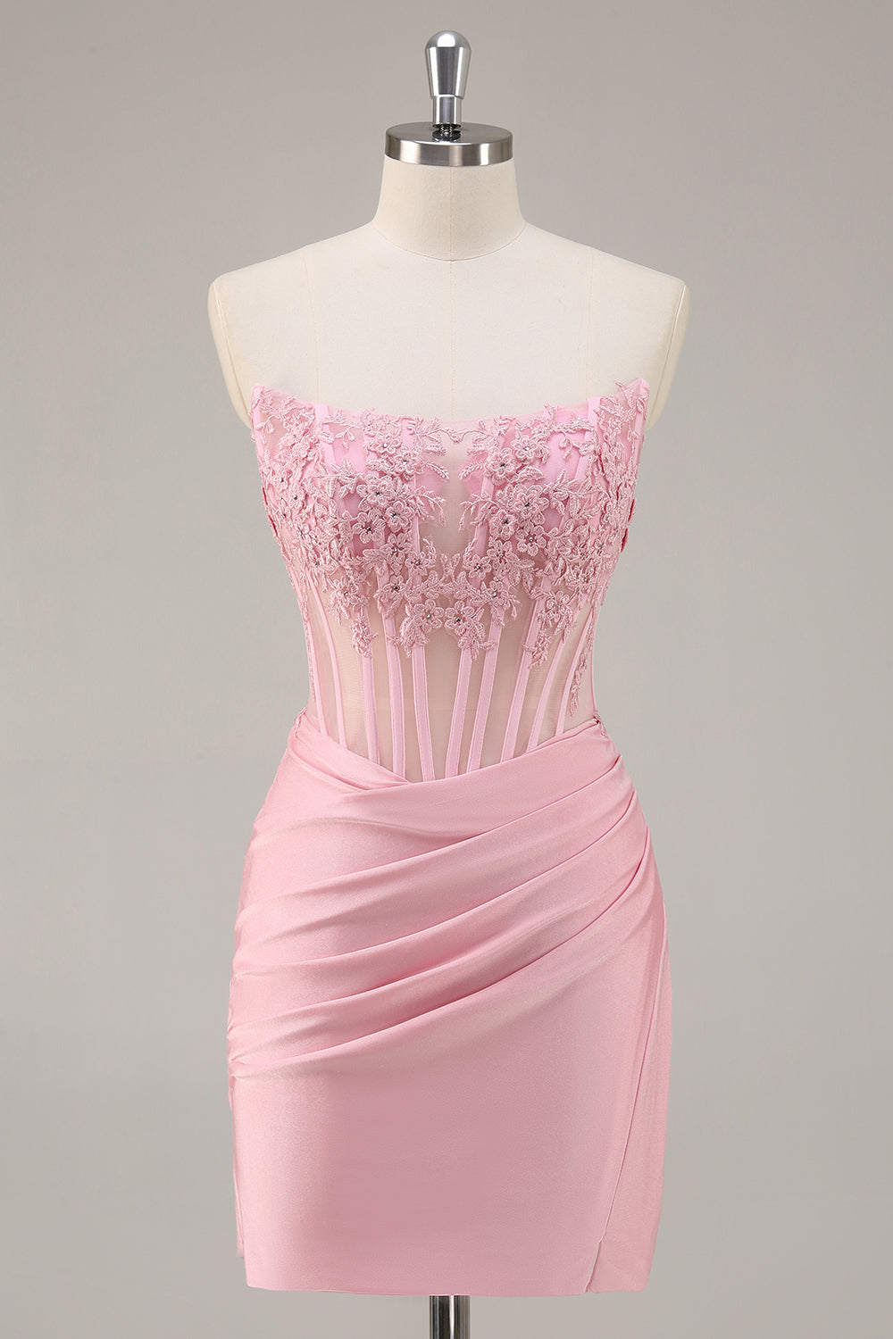 Black Corset Strapless Satin Short Homecoming Dress with Lace