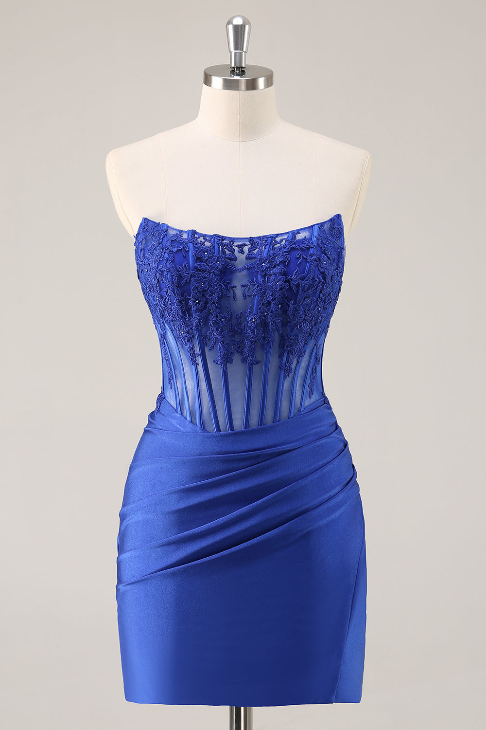 Black Corset Strapless Satin Short Homecoming Dress with Lace