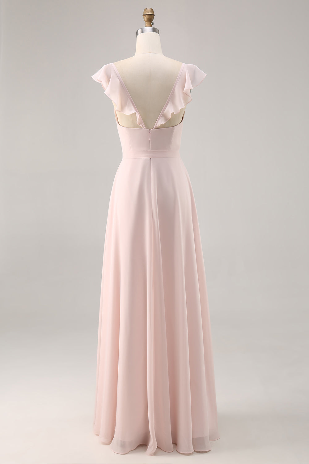 Candy Pink Chiffon Ruched Long Bridesmaid Dress with Slit