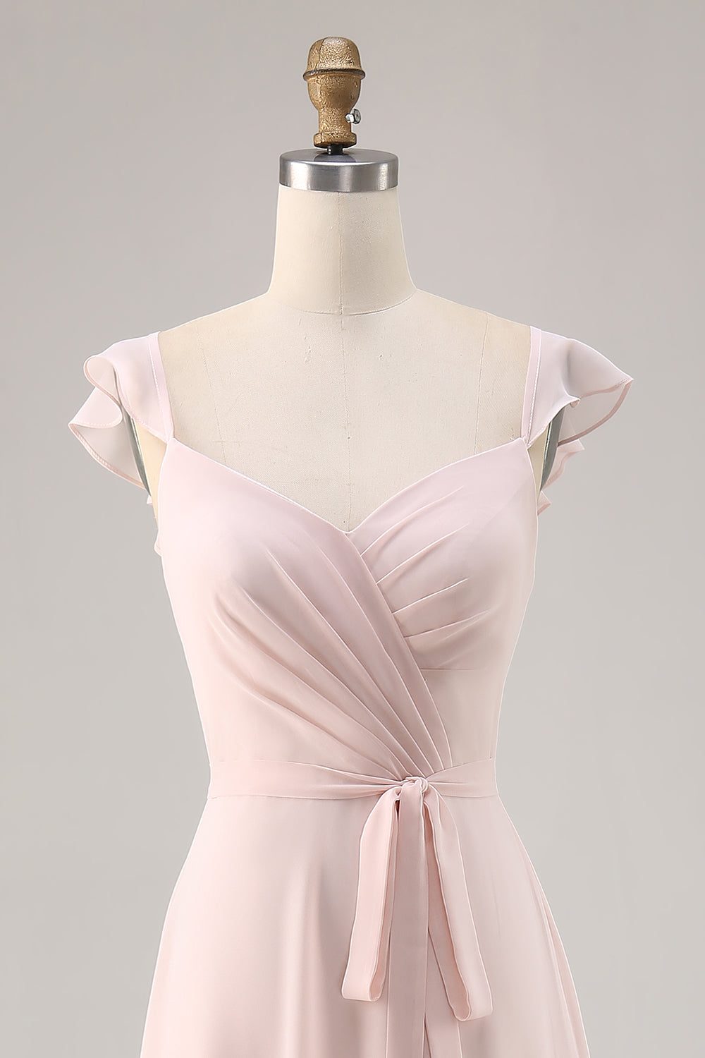 Candy Pink Chiffon Ruched Long Bridesmaid Dress with Slit