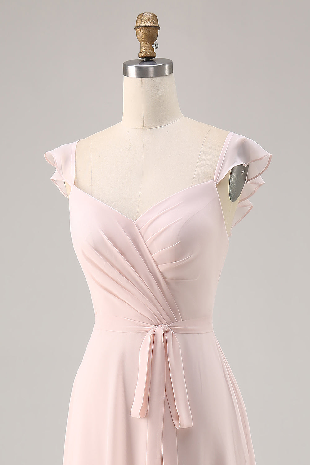 Candy Pink Chiffon Ruched Long Bridesmaid Dress with Slit