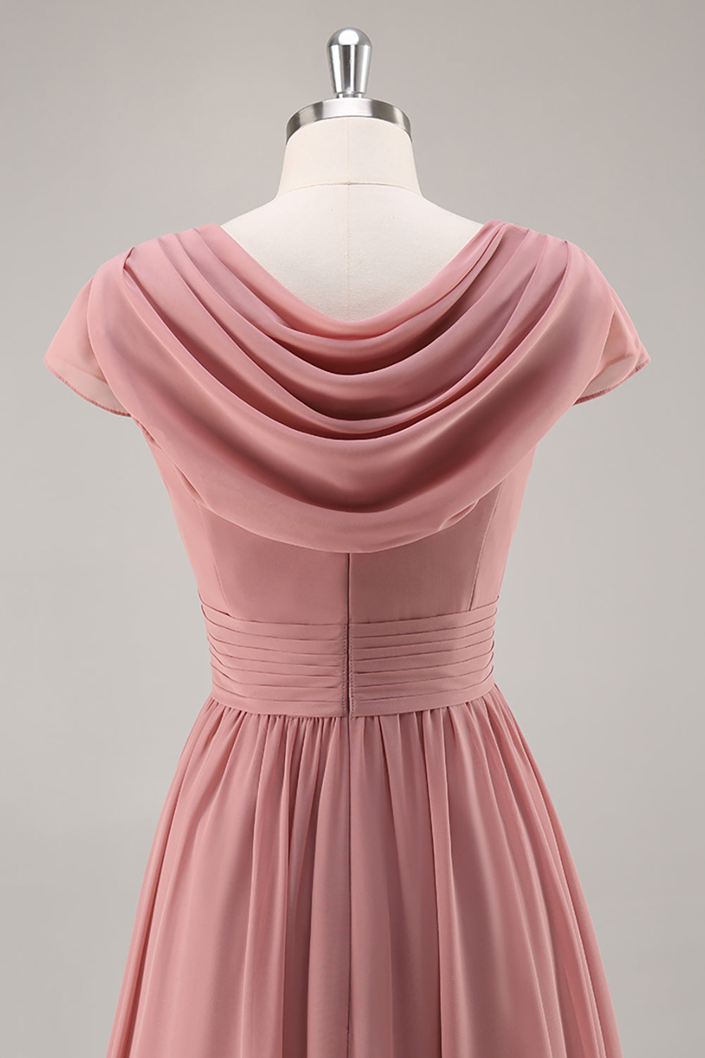Dusty Rose Short Sleeves Chiffon Long Bridesmaid Dress