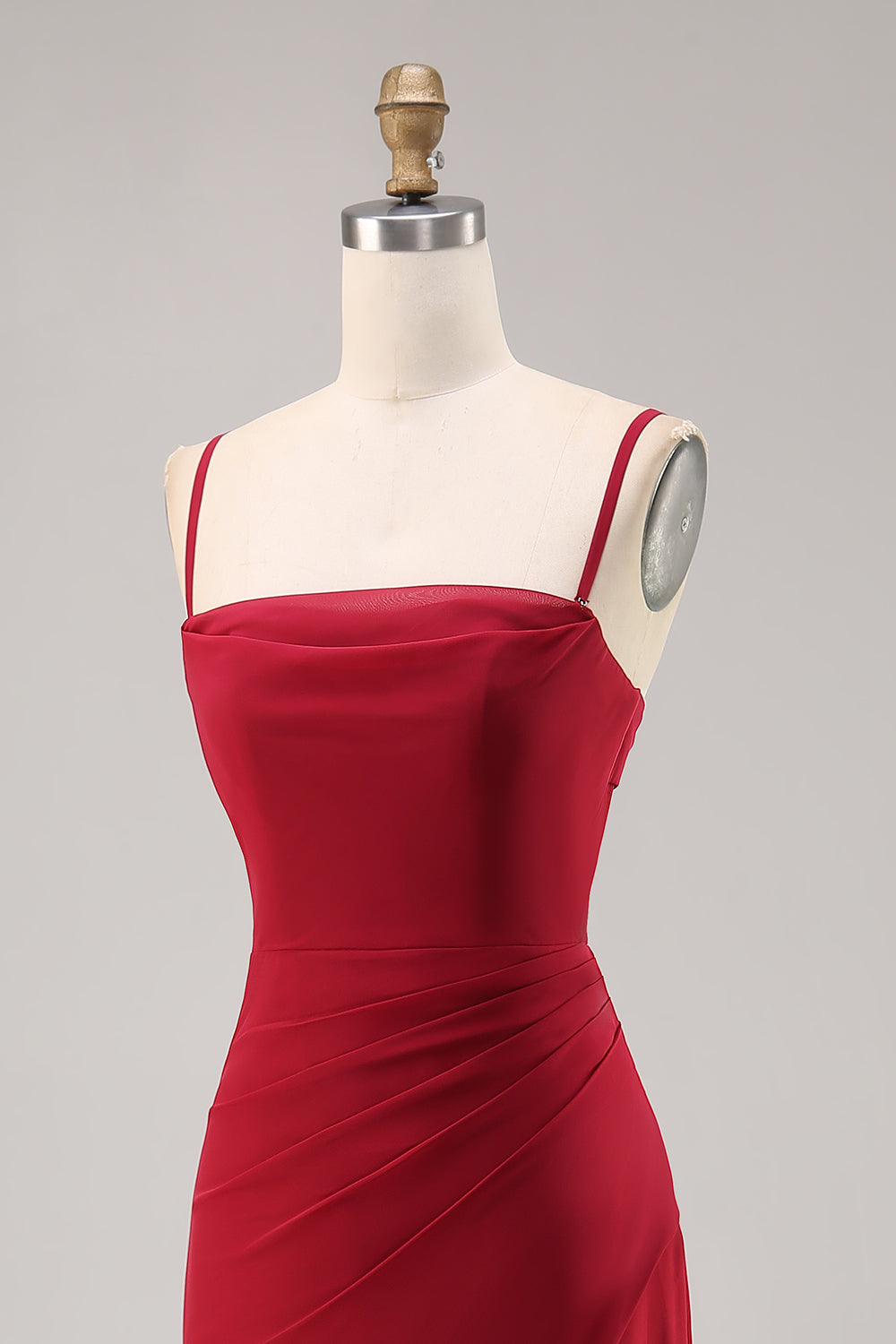 Dark Red Ruched Chiffon Mermaid Long Bridesmaid Dress with Slit