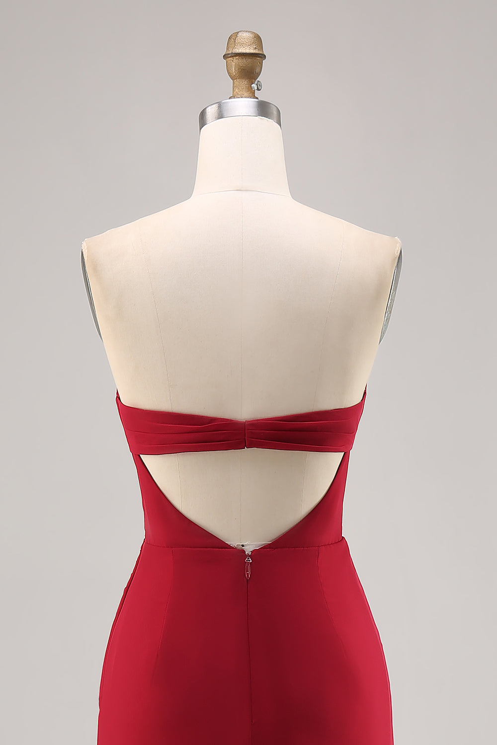 Dark Red Ruched Chiffon Mermaid Long Bridesmaid Dress with Slit