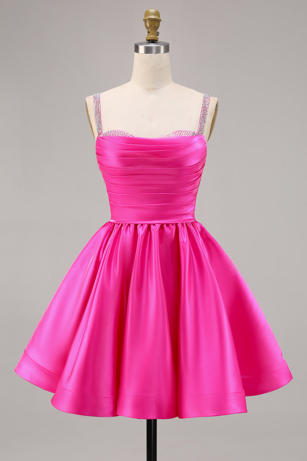 Sparkly Mint Green Ruched Satin Short Homecoming Dress with Beading