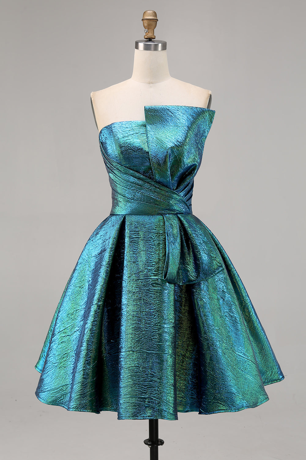 Sparkly Peacock Green Metallic Glitter Strapless Short Homecoming Dress